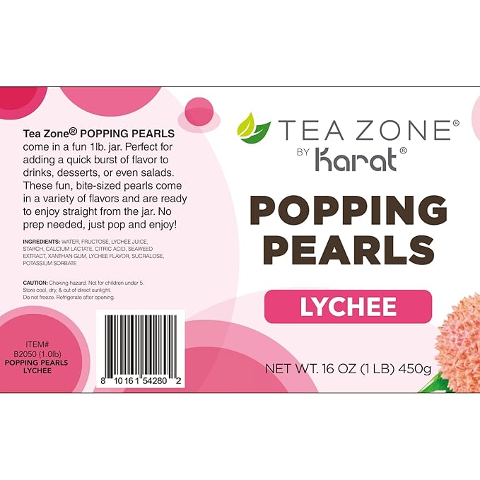 Tea Zone [1 Pound] Lychee Popping Pearls, Bursting Pearls for Teas, Shakes, Smoothies, Dessert Toppings