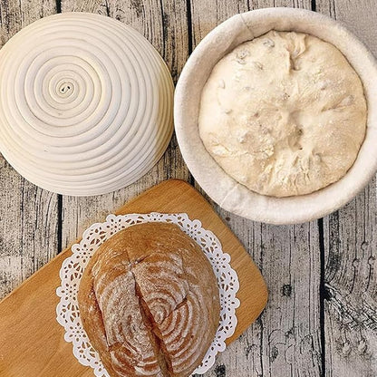 KONGDY Banneton Bread Proofing Basket, 10 Inch Round Sourdough Proofing Basket with Linen Liner, Bread Making Starter Kit, Bread Lame