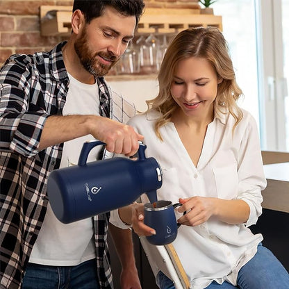 IDEUS Thermal Coffee Carafe 68oz (2,000ml), Stainless Steel Double Wall Insulated Vacuum Flask, Water Jug Coffee Server and Beverage Dispenser, Heat and Cold Retention (Navy Blue, 68oz (2,000ml))