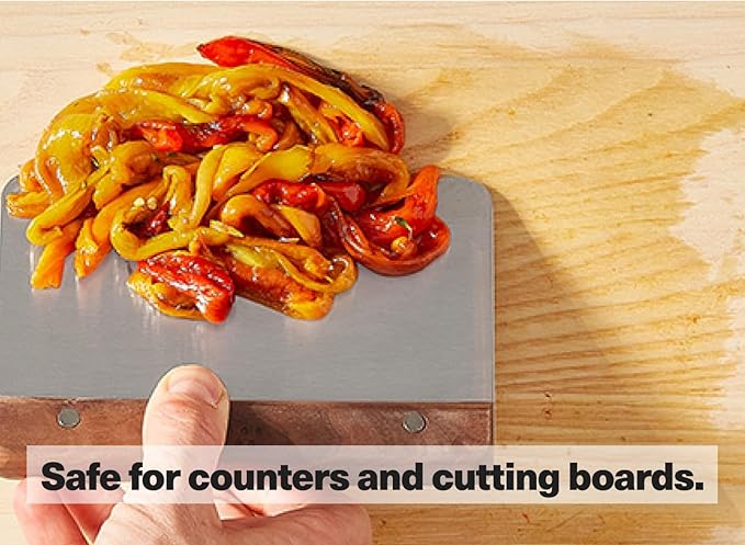 Misen Stainless Steel Bench Scraper - Versatile Food Scraper with Walnut Handle - Ideal for Kitchen, Pastry & Dough - Durable Cutting Board Scraper Tool - Effortless Transfer into Pots & Pans - Red