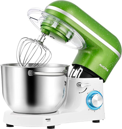 Aucma Stand Mixer,6.5QT 660W 6-Speed Tilt-Head Food Mixer, Kitchen Electric Mixer with Dough Hook, Wire Whip & Beater (Green-White, 6.5QT)