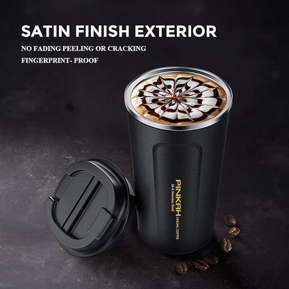 17OZ Stainless Steel Coffee Travel Mug, Double Walled Insulated Vacuum Tumbler Cup, Powder Coated Thermal with Lid for Hot and Cold Coffee Tea