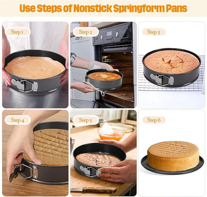 Springform Cake Pan Set of 3 (7, 8, 9 Inch) Heart Round Square Leakproof Nonstick Cheesecake Pans with Removable Bottom Carbon Steel Bakeware