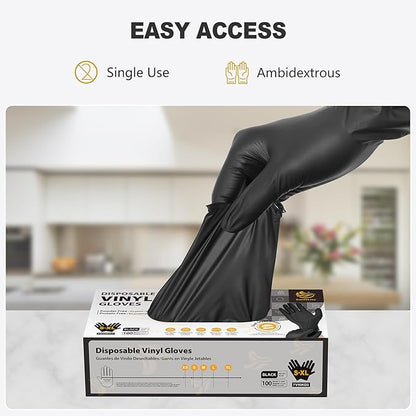 Black Vinyl Gloves, Food Grade Gloves Disposable Latex Free & Powder Free, Guantes for Cleaning Cooking Food Prep