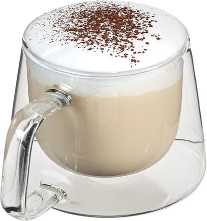 Restaurantware-Forma Professional 6.8 Ounce Double Wall Coffee Mugs, 12 Insulated Coffee Mugs With Handle - Dishwashable, Reusable, Clear Glass Beverage Cups, Freezable, For Hot Or Cold Beverages