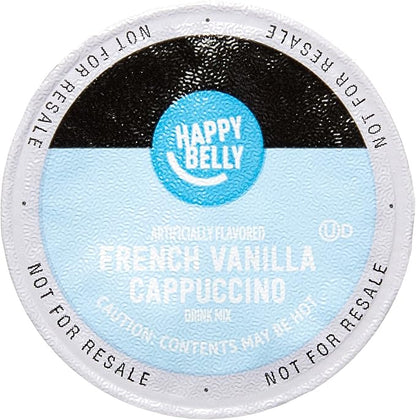 Amazon Brand - Happy Belly Cappuccino Coffee Pods Light Roast Compatible with 2.0 K-Cup Brewers, French Vanilla Flavored, 24 Count, 1.5 pound (Pack of 2)