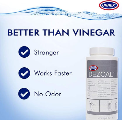 Urnex Dezcal Coffee and Espresso Machine Descaler Activated Scale Remover - 900g Bottle - Fast Effective Descaling Of Boilers and Heating Elements Faucets Spray Heads Milk Systems