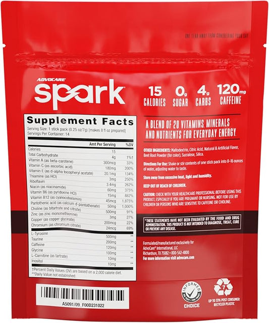 AdvoCare Spark - Energy Drink Mix - Vitamin & Amino Acid Supplement - Supports Energy & Focus* - Portable Immune Support* - Sugar-Free - Cherry, 14 Stick Packs (3.5 oz)