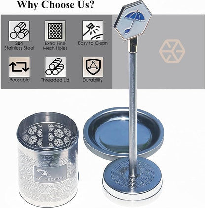 Tea Filter-Upgraded Extremely Extra Fine Mesh Filter 304 Stainless Steel Premium Reusable Loose Leaf Tea Strainer Infuser with Drip Tray (Small)