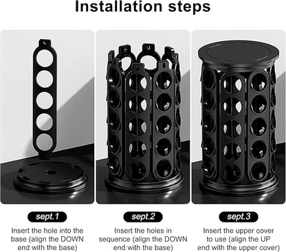 CEHNCEH Coffee Pod Carousel Organizer: Compatible with 40 Keurig K-Cup Pods, Large Compacity Coffee Capsule Holder, NEW Modern Design, Home or Office Kitchen Counter Organizer(Black)