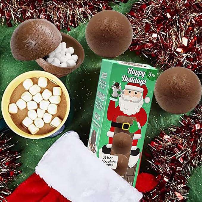 Fruidles Christmas Hot Chocolate Bombs, Drop, Dissolve, Drink Chocolaty Hallow Filled with Mini Marshmallows Birthday, Cocoa Bombs (Pack of 4), (12 Count)