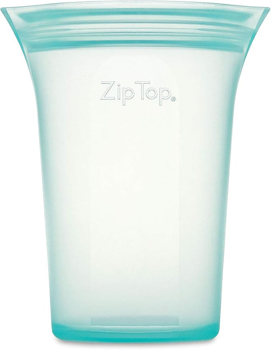 Zip Top Reusable Food Storage Bags | Medium Cup [Teal] | Silicone Meal Prep Container | Microwave, Dishwasher and Freezer Safe | Made in the USA