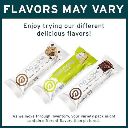 No Cow High Protein Bars, Original Variety Pack - Healthy Snacks, 20g Vegan Protein, High Fiber, Low Sugar, Keto Friendly, Dairy & Gluten Free (12 Count)