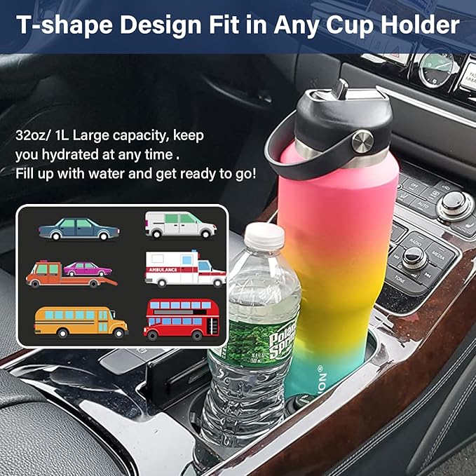HYDROWION Stainless Steel Water Bottle, 32oz Tumbler Water Flask W/Straw Lid, Spout Lid and Flex Cap, Insulated Water Bottle (Cold for 48 Hrs,Hot for 24 Hrs) Fit in Any Car Cupholder,White&Purple
