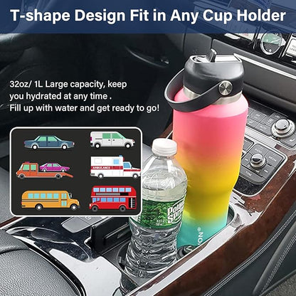 40 oz Insulated Water Bottle with Straw fit in Car Cup Holder(Cold 48 hrs, Hot 24 hrs) Drinking Bottle with Straw Lid, Spout Lid and Flex Cap Leakproof Travel Thermo Mug，Yellow - Green