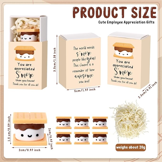 Wettarn 12 Sets S'more Appreciation Gifts Bulk Marshmallow with Box Party Favors Christmas Vet Tech Thank You Gift Rewards for Teacher Employee Nurse Coworkers Staff Team