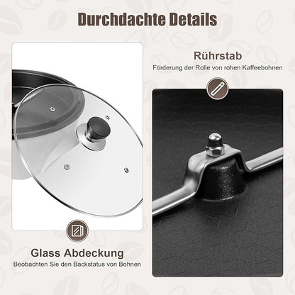 Coffee Roaster Machine for Home Use, 800W Tostadora De Cafe Coffee Bean Roaster Adjustable Temperature with Stir Bar And Glass Cover for Beans, Red Beans, Nuts