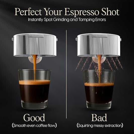 Bottomless Portafilter 54mm - Stainless Steel Filter Basket and Ergonomic Mahogany Wood Handle - Compatible with Breville 54mm Bottomless Portafilter Coffee Machine Models