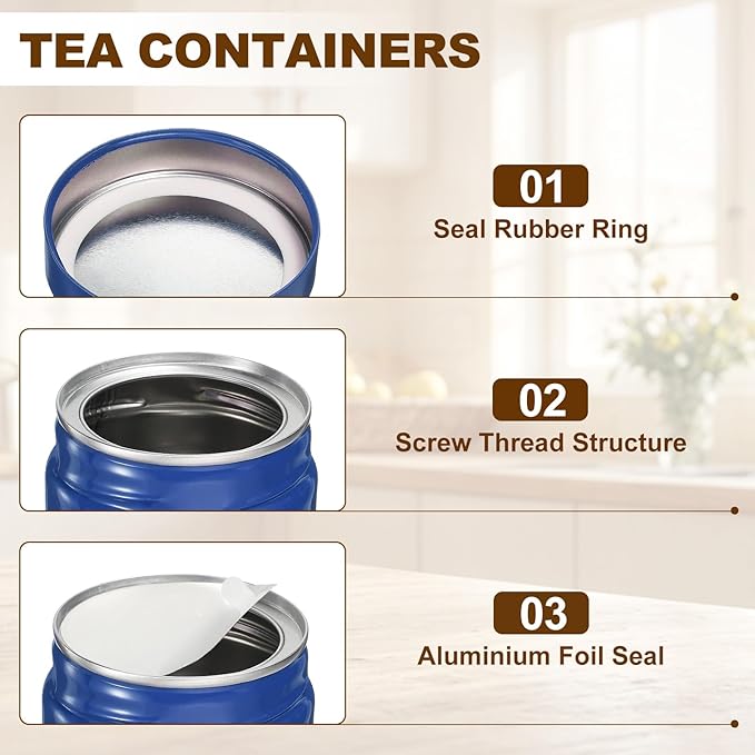 uxcell 2Pcs Round Tea Canisters, 4" x 4" Airtight Metal Tea Containers for Loose Tea, Coffee Beans, Spices - Durable, Compact, and Stylish Storage Tea Tin (Blue)