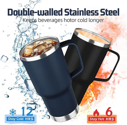 20 oz Tumbler with Handle Stainless Steel Insulated Coffee Mug Tumbler with Lid and Straw Double Wall Vacuum Insulated Coffee Mug Leak Proof Travel Mug Tumbler for Hot and Cold Drink (Navy Blue,1pack)