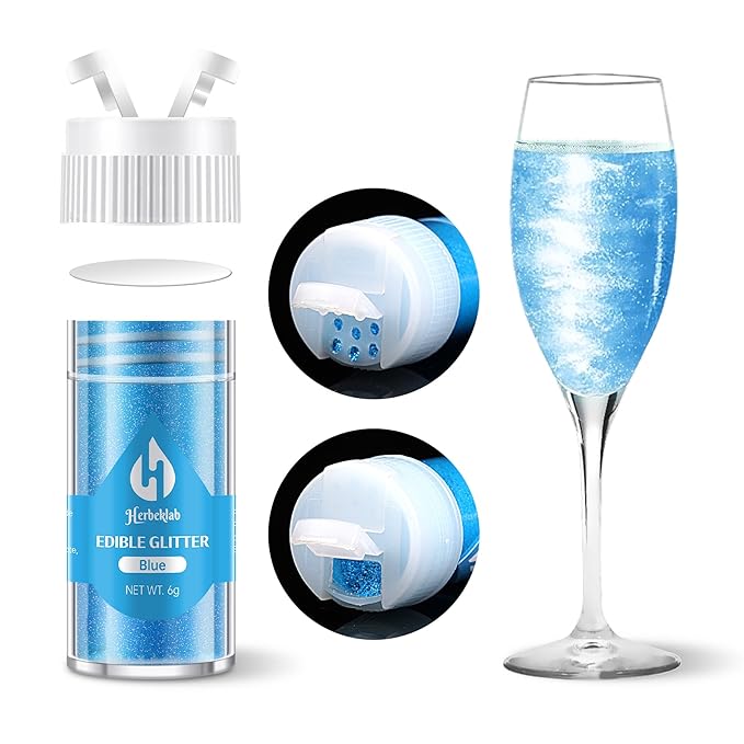 Blue Edible Glitter for Cocktails - 6g Blue Luster Dust Edible Drink Glitter Food Grade Metallic Shimmer Powder Sprinkles for Beverage Cake Chocolate Candy
