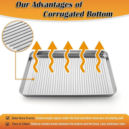 P&P CHEF Baking Oven Pan with Wire Rack, Stainless Steel Baking Oven Sheet Tray, Bacon Pan and Cooling Rack for Cooking Roasting Cookie, Dishwasher Safe & Easy Clean, 16 x 12 x 1 Inch