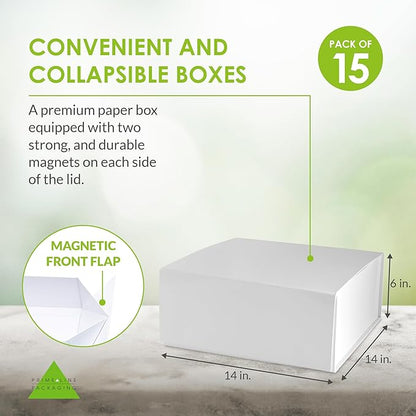 Prime Line Packaging Christmas Gift Boxes, Holiday Gift Boxes with Lids for Presents, Extra Large White Magnetic Gift Box for Gift Wrapping, Weddings, Storage, Bulk, 14x14x6, 15 Pack