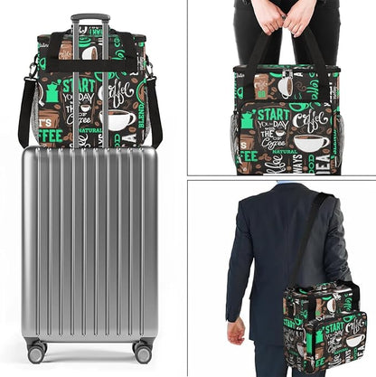 coffee cup coffee beans cyan Coffee Maker Carring Bag Travel Carrying Storage Tote Bag Compatible Portable Single Serve Coffee Brewer Case with Pockets for K-cup Pods