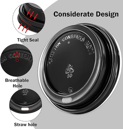 180 Pack Disposable Coffee Cup lids, 3.54'' Leak-Proof Disposable Plastic Cup Lids for 10, 12, 16, 20oz Paper Cups, Hot/Cold Drinking Cup Lids, Black