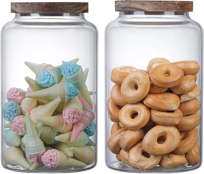 Vacuum Coffee Canister Glass Food Storage Jars With Airtight Lids Borosilicate Glass Coffee Canister Container for Coffee Beans & Grounds Tea Sugar Spices Kitchen (94oz(2800ml)-B-2pack)
