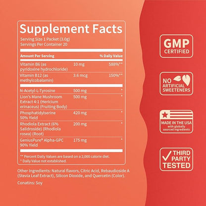 SuperFocus Mojito – Nootropic Focus Drink Mix, 20 On-The-Go Packets, Alpha GPC, Lion’s Mane, Rhodiola, Sugar-Free