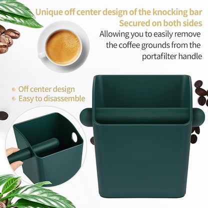Large Square Knock Box Shock-absorbent Knock Box Espresso with Removable Knock Bar and Non-Slip Base Espresso Accessories for Home/Office (Large Green Knock Box with Tamper Mat)
