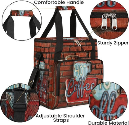 Vintage Red Brick Coffee Maker Carring Bag Travel Carrying Storage Tote Compatible with Keurig K-Mini or Plus Portable Single Serve Brewer Case Pockets for K-cup Pods