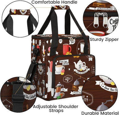Coffee Culture Maker Carring Bag Cafe Travel Carrying Storage Tote Compatible with Keurig K-Mini or Plus Portable Single Serve Brewer Case Pockets for K-cup Pods