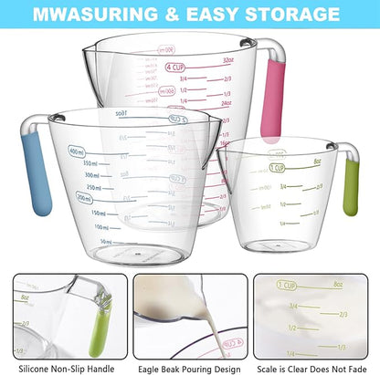 20-Piece Measuring Cups and Spoons Set, Nesting Stainless Steel Measuring Cups Spoons with Plastic Measuring Cup for Dry and Liquid Ingredients, Kitchen Cooking & Baking Gadgets