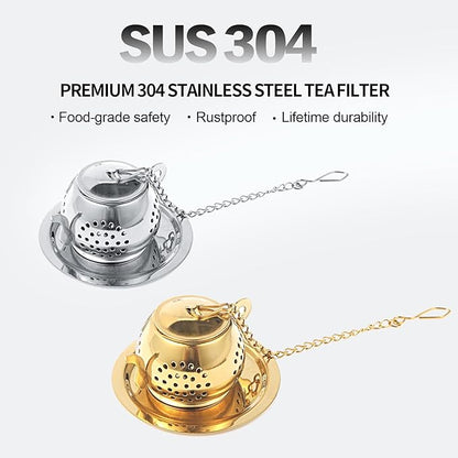 2-Pack Premium Tea Infusers with Spoon – 304 Stainless Steel Loose Leaf Tea Strainer & Steeper – Teapot Design for a Thoughtful Brewing Journey