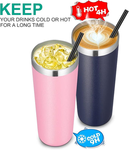 VEGOND Stainless Steel Tumblers Bulk 12 Pack, 20 oz Vacuum Insulated Skinny Tumblers with Lids and Straws, Double Wall Coffee Mug, Travel Water Cup, Navy Blue