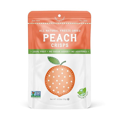 Nature’s Turn Freeze-Dried Peach Crisps – Healthy, Gluten-Free, Crispy & Delicious, Plant-Based Snack, Ideal for Cereal, Smoothies, School Lunches, & On-the-Go, Bags of 12 (0.53 oz Each)