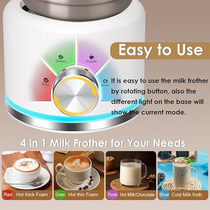 Milk Frother and Steamer, 16.9 OZ Milk Frother for Coffee, 4 in 1 Frother Separable Easy to Use and Clean, Durable Safe Silent Working for Coffee, Latte, Cappuccino Hot Chocolate, White