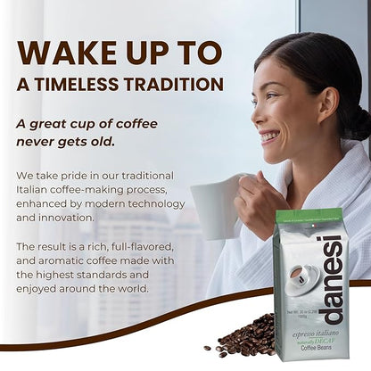 Danesi Caffe Italian Whole Coffee Beans - Espresso Coffee Beans and Medium Roast Whole Bean - Perfect for Espresso Machines, French Press, and Home Brewing - Decaf (2.2 lb)