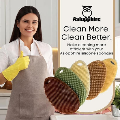 Silicone Sponge Dish Scrubber - Food Grade and Housecleaning - BPA Free Silicone Kitchen Scrubber [5 Pack Ovals Fall]