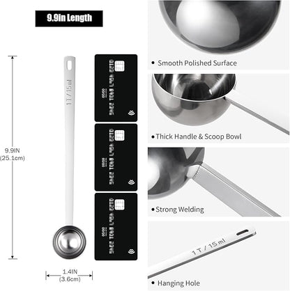18/8 Stainless Steel Coffee Scoop, Doosu Food-Grade Metal Measuring Spoon with 8.5in Long Handle, Tablespoon Scooper for Coffee Beans, Ground Coffee, Espresso, Protein Powders, Tea, Sugar (1 Tbsp)