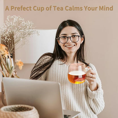 Glass Tea Cup with Infuser and Lid, 14.5oz/450ml Large Borosilicate Glass Teacup with Stailess Steel Filter, Clear Mug for Loose Leaf Blooming Tea, Dishwasher Safe - Tea Maker Gift