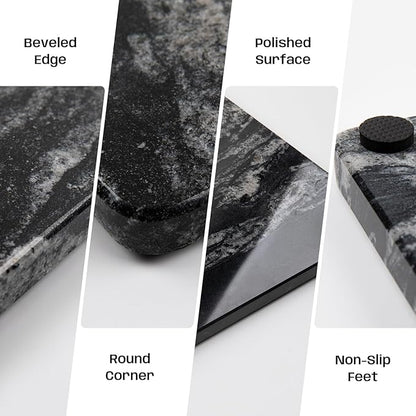 Marble Cutting Board For Kitchen, Pastry Board, Black Marble Slab Gift With Non-Slip Feets, 16x16 Inch, Pack Of 1 Piece
