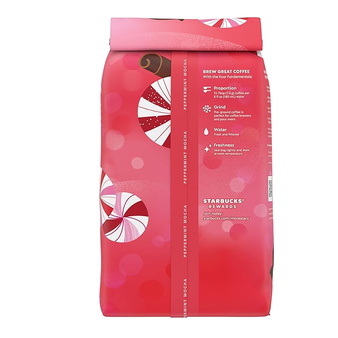 Starbucks Ground Coffee, Peppermint Mocha Flavored Coffee, 100% Arabica, Holiday 1 Bag (17 oz)