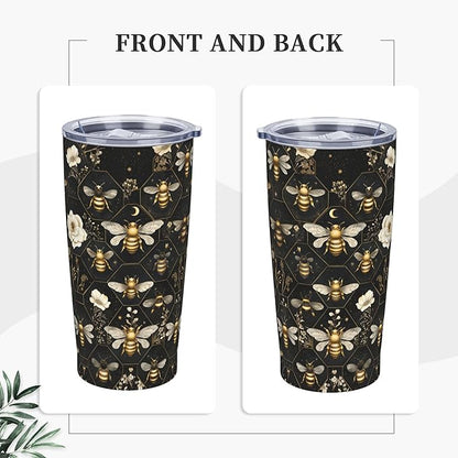 Bee Tumbler with Lid and Straw 20oz Coffee Tumblers Leakproof Stainless Steel Travel Mug Vacuum Insulated Cup for Iced and Hot