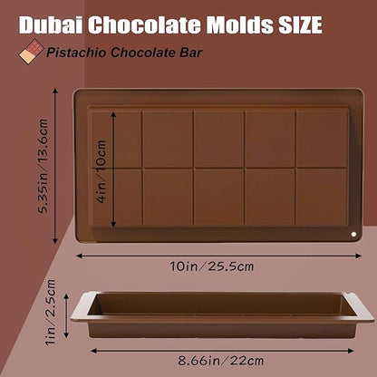 2 Pack Deep Chocolate Bar Molds Silicone,Large Stuffed Dubai Pistachio Deep Bar Moulds Kit 1 Inch Thick Big，for Homemade Making Bar Candy Bar Bpa Free DIY.