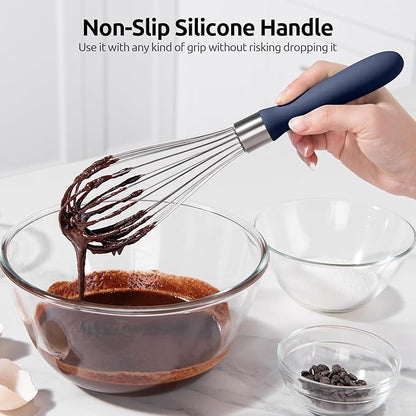 U-Taste Balloon Whisk for Cooking: 18/10 Stainless Steel Kitchen Wire Whisk, Medium Heavy Duty Egg Beater, Hand Baking Mixing Tool with 8 High Flex Wires for Stirring, Blending Sauce (Midnight Blue)