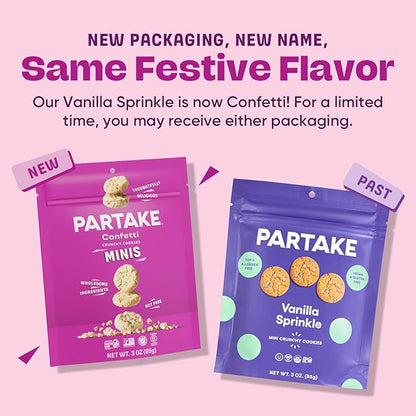 Gluten Free Partake Crunchy Chocolate Chip & Vanilla Sprinkle Cookies Variety Pack - Vegan - Free From the Top 9 Allergens Including Dairy, Wheat, Soy, Eggs, & Peanuts - Non GMO - Safe School & Office Snack (4 Pack, 3oz Resealable Bags)