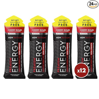 NewTrition® Extra Strength Energy Shots, 250mg Caffeine Energy Shots with Vitamin B & Amino Acids, Sugar-Free Vitamin Energy Shot, 1.7 fl oz (Pack of 12, Cherry Bomb)